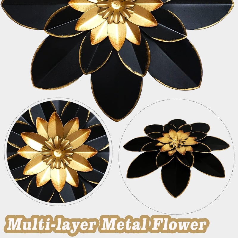 Picfarce Metal Flower Wall Art Decor, 9.5“ Rustic Modern Floral Sculpture, Distressed Iron Wall Hanging Home Decoration Accent Artworks for Indoor Kitchen Bedroom Living Room Office Outdoor Garden Patio - Image 2